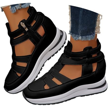 Genérico 2026 Sandalias de Plataforma Informales, Transpirables, Abiertas, para Trabajo, sin Cordones, cómodas, con Correa de Velcro. (Black, 39)