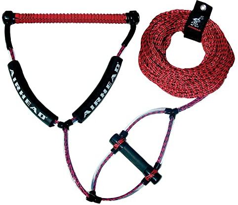 Airhead Trick Handle Wakeboard Rope, 4 Sections, 75-Feet, Red