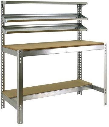 Simon Rack Banco de Trabajo Taller, Capacidad Carga 400 kg, 1445x910x610 mm, Mesa de Trabajo, Galva/Madera - BT1