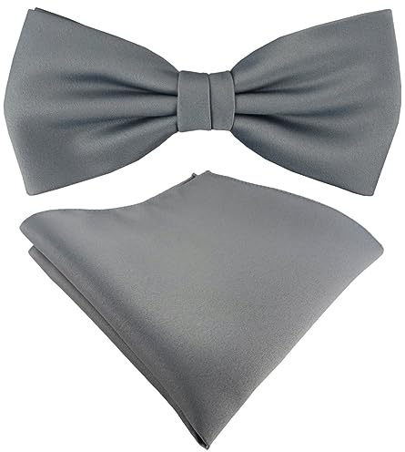 TigerTie Satin Fliege Einstecktuch in grau Uni einfarbig + Aufbewahrungsbox