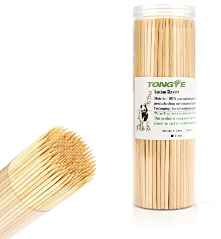 TONGYE [200 PCS] 6 inch Bamboo Skewers, Premium Wooden Skewers Without Splinters, Skewers for Grilling, BBQ, Appetizer, Fruit Kabobs, Chocolate Fountain, Cocktail Toothpicks, and Food Skewer Sticks.