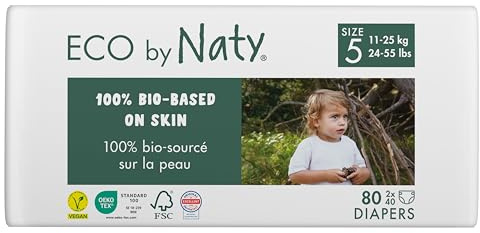 Naty ekologiska babyblöjor - växtbaserade miljövänliga eko blöjor, bra för känslig babyhud och förhindrar läckage (Storlek 5, 80 stycken)