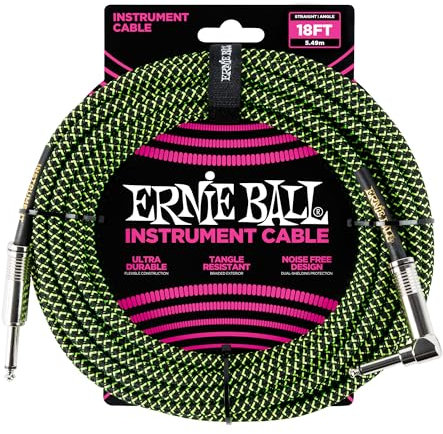 Ernie Ball Instrumentenkabel geflochten, gerade/gewinkelt, 5,49 m, Schwarz/Grün