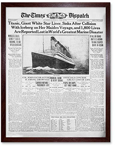Newspaper Front Sheet Page Titanic Disaster 1912 Times Despatch Art Print Framed Poster Wall Decor 12x16 inch Seite Wand Deko