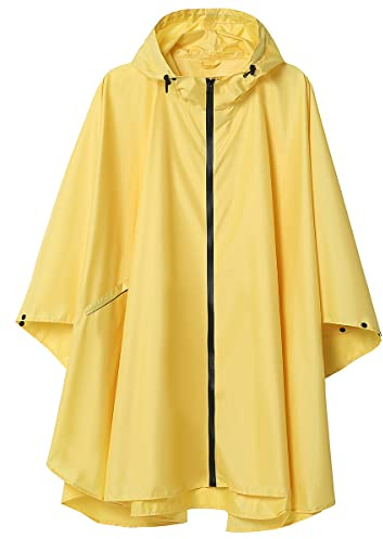 Rain Poncho Adult Waterproof Outdoor Hooded, Poncho Waterproof for Women with Zipper, Festival Ponchos Waterproof Long, Capes Plus Size, Yellow