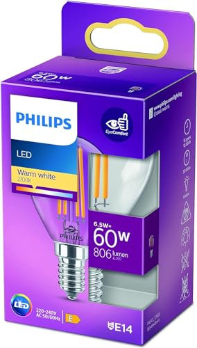 Philips LED Classic E14 Lampe (60 W), LED Lampe mit warmweißem Licht, energiesparende LED Beleuchtung mit langer Nutzlebensdauer, Weiß