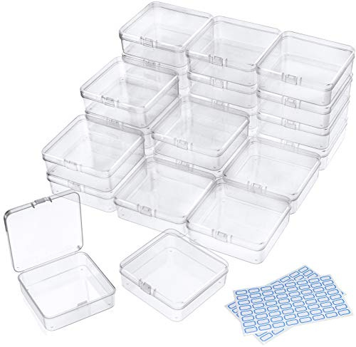 DUOFIRE Sortierboxen für Kleinteile, 24 Stück, 8,4 x 8,4 x 2,7 cm | Box aus transparentem Kunststoff Kleine Box mit Deckel Aufbewahrungsbehälter für Perlen, Handwerk, Schmuck