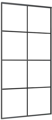 vidaXL Schiebetür Rostfrei Glasschiebetür Glastür Tür Schiebetürsystem Schiebetürbeschlag Alu Aluminium ESG-Glas 5mm 102,5×205cm Schwarz