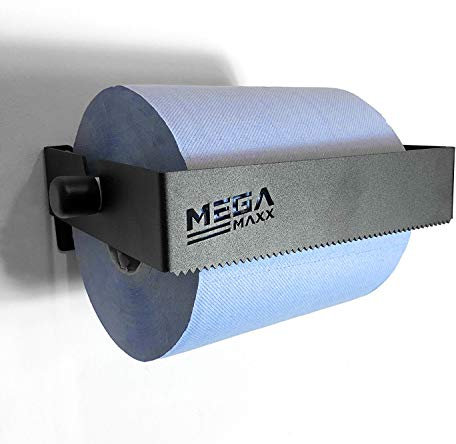 MegaMaxx Portarrollos y toallas de papel de color azul, dispensador industrial de pared para oficina y hogar (fabricado en Reino Unido, negro)