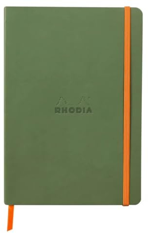 RHODIA 117440C - taccuino morbido Verde Salvia - A5 14,8X21cm - Puntinato DOT - 160 pag. - Carta Clairefontaine Avorio 90g/m² - segnalibro, chiusura con elastico - Simil Cuoio - Collezione Rhodiarama