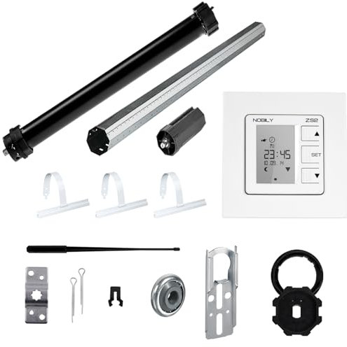NOBILY Rolladen-Komplett-Set Rolladenmotor P5 10/15-60 mechanischen Endabschaltern (Zugkraft 10Nm/25kg) für 60mm Achtkantwelle + Zeitschaltuhr ZS2 + Mechanik-Set,Gesamtlänge bis 1 Meter