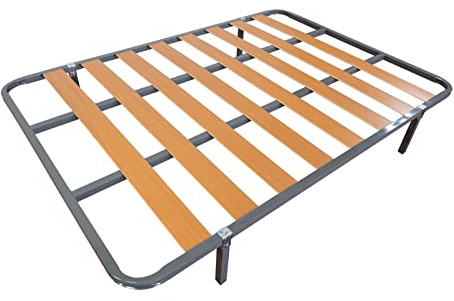 MUEBLIX.COM | Somier Eco para Cama 135x 190 cm | Somier con 4 Patas | Láminas Madera de Chopo de 10 cm y Estructura de Tubos de Acero | Útil para Camas Nido o Camas Individuales