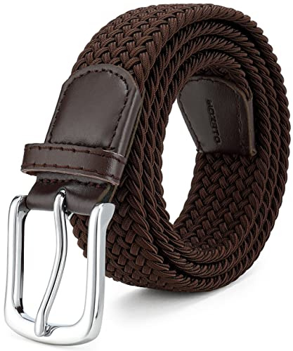 MOZETO Elastisch Stretch Gürtel Breite 3.3cm, Stoffgürtel Stretchgürtel Flechtgürtel Geflochtener Gürtel für Damen und Herren, Braun, Geeignet für 38-42 taille / Länge125cm