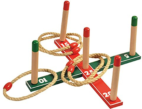 MIJOMA Kasta spel ring kasta ringar kasta spel för utomhus inomhus lekkul, av trä med 5 ringar av sisal, gåva för barn