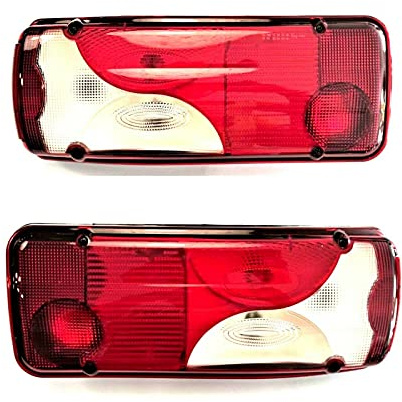 MelTruck 2x Rückleuchten Set LKW & Nutzfahrzeuge | 12V/24V | E-geprüft | für MAN, Sprinter, Scania, Anhänger | 400x160x80mm | Blauer or Weißer Lampenschirm (Rückleuchte - Mercedes - Weiß SET)