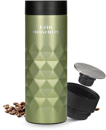 Mug Thermique Personnalisé, Gobelet Isotherme en Acier Inoxydable, 100 % Étanche et Isolé Thermiquement, 450 ml, Personnalisable avec Nom ou Inscription (Vert Saphir)