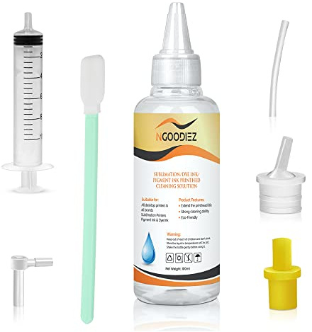 NGOODIEZ Printhead Cleaning Kit for Inkjet Printers Epson, HP, Brother, or Canon - Universal Print Head Cleaner Kit for Printer Nozzle - Works on Sublimation Ink, Pigment Ink, and Dye Ink (100mL)