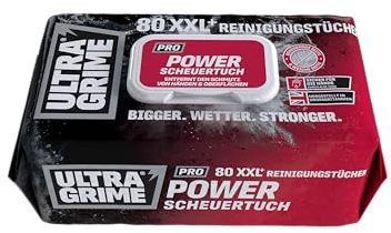UltraGrime Pro Power Scrub Cleaning Wipes | Leistungsstarke industrielle Wischtücher (Reinigungstücher) zur SCHMUTZ-Entfernung VON sämtlichen Oberflächen | 80 extragroße FEUCHTE Tücher, 38 cm x 25 cm