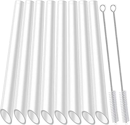ALINK Reusable Clear Boba Straws, 13 mm x 10.5 in, Jumbo Hard Plastic Smoothie Straws for Bubble Tea, Pack of 8 with 2 Cleaning Brush