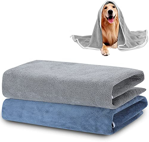 TAIYUNWEI Toallas para Mascotas, 2 Piezas Toalla de Secado Rápido para Perro,Toallas Absorbentes para Mascotas-Toalla de Baño para Mascotas-Secado Rápido-Suaves y Cómodas