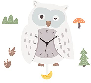 EXQULEG Cartoon Kinder Wanduhr,Uhr ohne Tickgeräusche,Wanduhr aus Holz, 3D Motiv Wand-Deko für Kinderuhr Schlafzimmer Schule Babyzimmer (Eule)