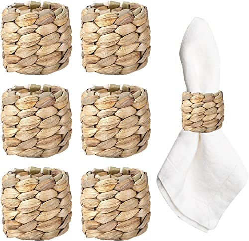Lot de 6 ronds de serviette en jacinthe d'eau tissés à la main - Ronds de serviette rustiques pour fête d'anniversaire, mariage, Noël, Thanksgiving