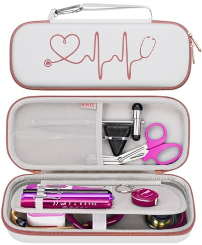 BOVKE Stethoskop Hartschale, passend für 3M Littmann Classic III, Lightweight II S.E, Kardiologie IV, MDF Acoustica Leichtes Stethoskop extra Platz passend für Zubehör Penlight und EMT,Weißes Rosegold