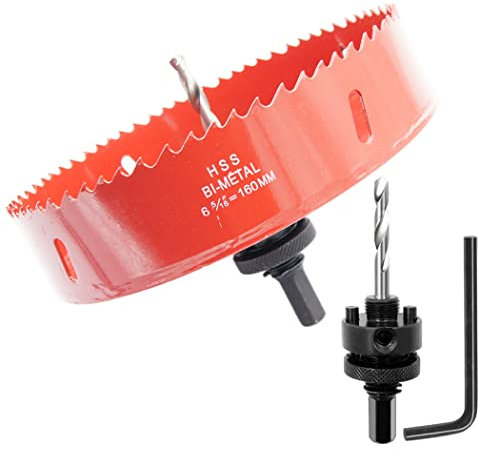 Sega a tazza 160mm, perno per impieghi gravosi LAIWEI, punta HSS 4341, fresa a tazza per praticare fori in legno, alluminio, PVC e altri materiali