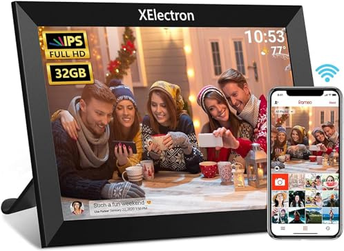 XElectron 32GB FRAMEO 10.1 Inch Smart WiFi Digital Picture Frame 1280x800 IPS Touch Screen, Auto-Rotate Portrait and Landscape, Built in Memory, Share Moments Instantly via Frameo App from Anywhere