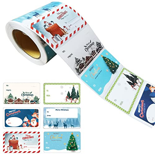 Mtaajin Weihnachts Etiketten Selbstklebende Geschenketiketten Cartoon Sticker 300 Stück für Geschenktüten Umschläge (6 Muster)