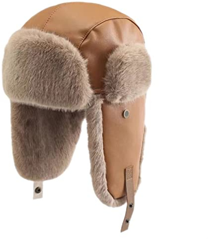GIBZ Gorro de Aviador para Mujere Invierno Sombrero de Trampero con Orejeras Gorro Ruso de Piel, Caqui