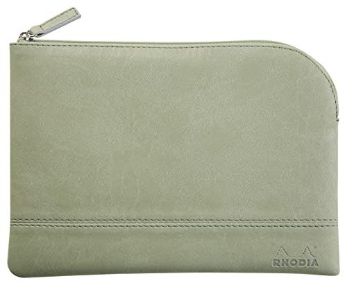 Rhodia 116633C - Rhodiarama pochette zippé en simili cuir italien - taille M (16x22 cm) CÉLADON