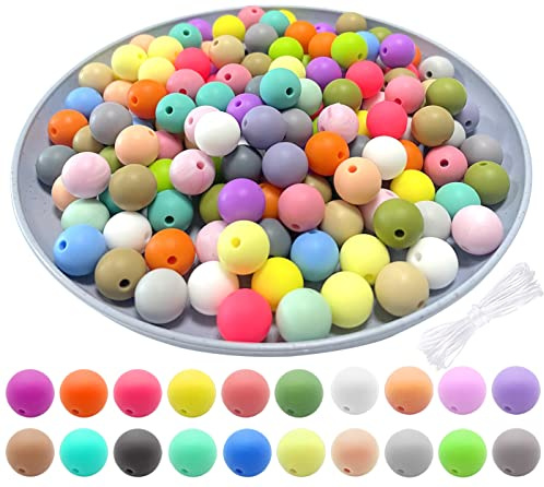 AYWFEY 100 Pcs Silikonperlen Farbe Handwerk Perlen Machen Kit, 12mm 20 Farben Silikonperlen für DIY Halskette Armband Schlüsselanhänger Schmuck DIY Handwerk Herstellung