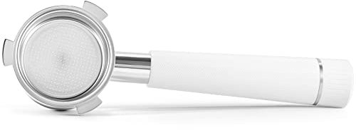 Alloy 51mm Bottomless Portafilter Compatible for Delonghi 9 Series EC9335/9665/9155/9355 Plaid Pattern Surface Stainless Steel Coffee Espresso Machine with Two Cup Basket Filter, White Set of 2 CA