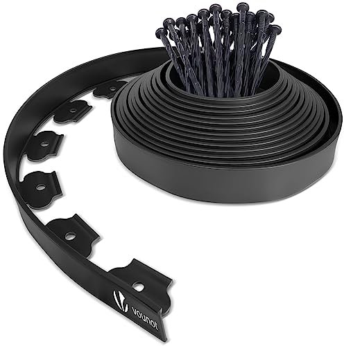 VOUNOT® Borde Jardín, Césped Borde, Flexible de Plástico, Longitud 10 m, Altura 5 cm, con 30 Clavijas, Negro