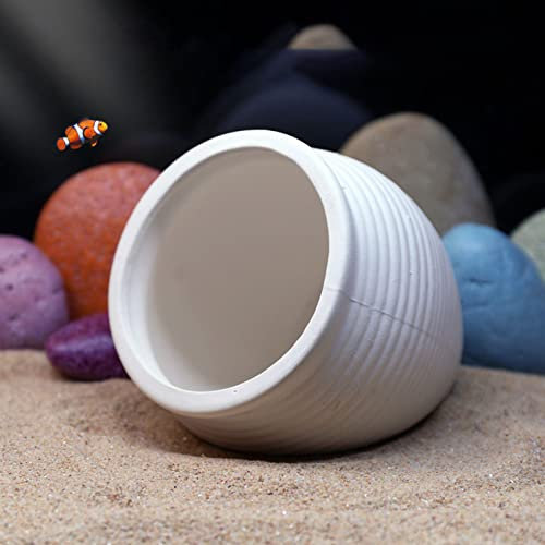 Betta Fish Tank Decor, Ceramic Jar Aquarium Decorations Cute Clay Pot Hideout Cave Ornaments for Small Fish, Shrimp, Cichlid to Play Hide Breed (Small White)