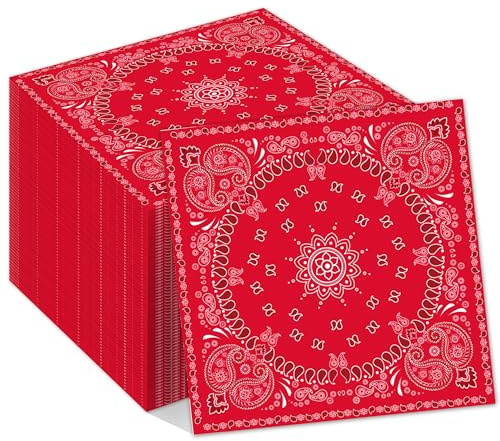 40Pcs Red Bandana Paper Napkins Western Lunch Dinner Tableware Disposable Dessert Napkin Set for Wild West Birthday Baby Shower Party Supplies Decoration,6.5 x 6.5 inch