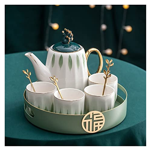 GRFIT Carafe Eau Ceramic Luxury Tea Ensemble de thé Ménage Fleur Thé Pot De Thé Bouilloire Coupe Ensemble Teaware 1 Théière 4 Tasses avec Plateau for Cadeau de Mariage Pichet à Thé Glacé (Color : D)