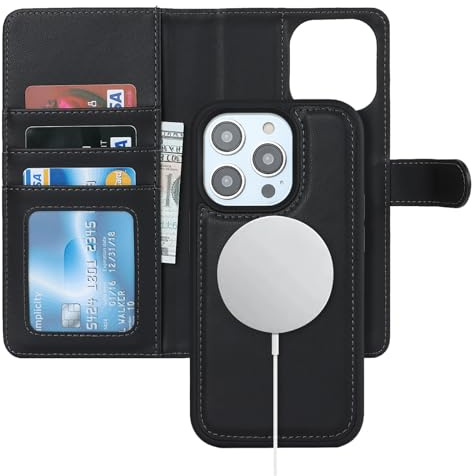 Zouzt for iPhone 14 Pro 6.1 Inch Detachable Wallet Case with Card Holder for MagSafe, Premium PU Leather 2 in 1 Flip Folio Book Magnetic Stand Protective Phone Cover for iPhone 14 Pro - Black