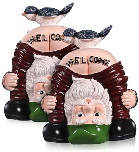 HOOTNEE 2 Pièces Nain de Poirier Signe de Bienvenue du Jardin des Gnomes Statue de Nain de Jardin Statue e de Bienvenue Ornements de Gnomes personnalité décorer Artisanat résine