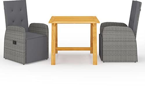 Gecheer Gartenmöbel Set 3-TLG. Sitzgruppe Sitzgarnitur Gartengarnitur Gartenset Tisch Stühle Gartentisch Gartenstuhl Esstisch Gartensessel Grau