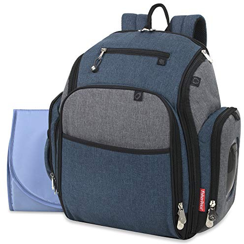 Fisher-Price Fastfinder 3 Piece Set Diaper Bag Backpack for Moms & Dads with Changing Pad and Wipes Pocket (Blue)