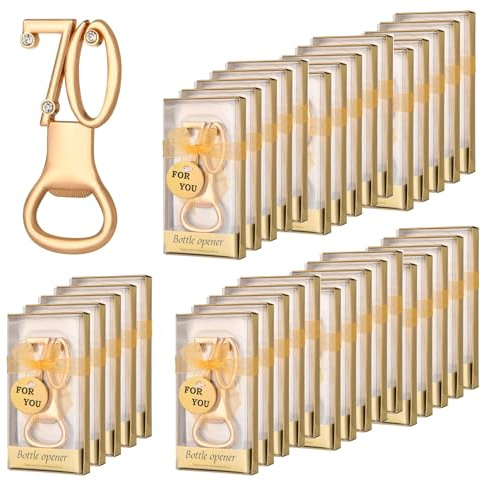 YLSZHYR 36 apribottiglie dorate per feste di compleanno, bomboniere per 70° anniversario, bomboniere per ospiti, apribottiglie per feste di compleanno, regalo, souvenir (36P 70)