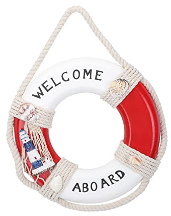 GRIRIW Rettungsring als Wandbehang Ornament aus Baumwolle und Kunstharz Einfache Montage Umweltfreundlich Maritime Wanddekoration für Sommerferien Haus und Hochzeitsfeier Zufällige Farbe