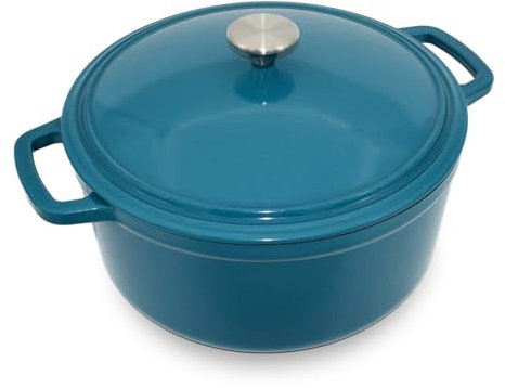 MINLUFUL Horno holandés de hierro fundido con tapa, olla grande de 7 cuartos de galón para hornear pan, guisar y hervir con esmalte antiadherente, apto para estufa y horno, turquesa