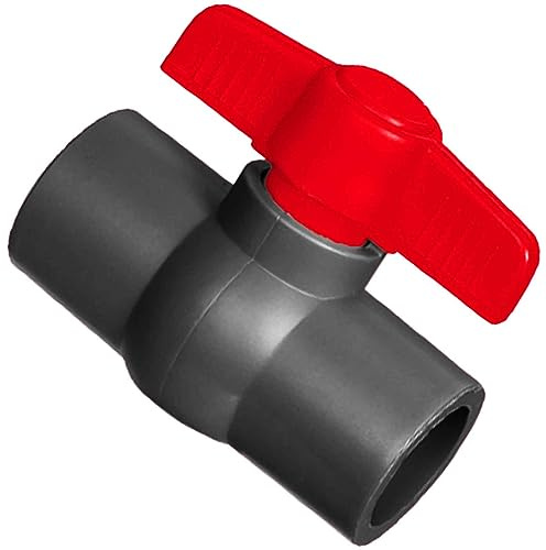 MegaHaustechnik Kugelhahn aus Kunststoff PVC, Klebe-Anschlüsse, 40mm | Für Rohr-Außendurchmesser 40mm, zum Verkleben, Trinkwasser geeignet, Druck 16 Bar, Flügelgriff rot Absperrventil