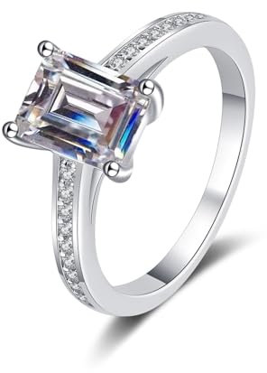 Whoiy Weissgold Ehering 585 Damen, 14 Karat Echtgold Hochzeitsring Bandringe Solitär mit Lab Diamant 2ct, D, VVS1-VVS2, Größe 48 (15.3)