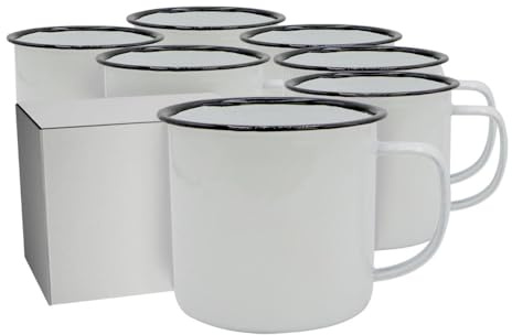 PixColor - Lot de 12 tasses à sublimation en métal avec anse | Bord noir | Capacité de 350 ml | Qualité AA | Boîte individuelle avec chaque tasse | By Club Nautique