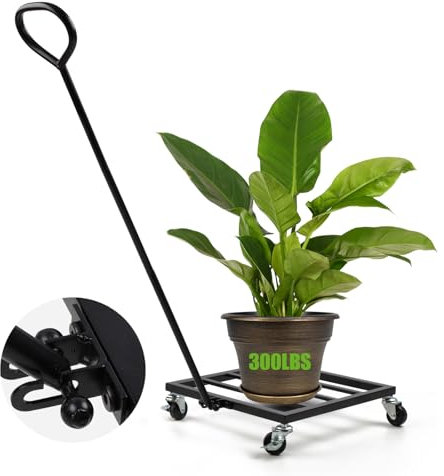 Heavy Duty Steel Plant Trolley with Removable Handle - 360° Rotating Locking Wheels - Supports up to 500 Pounds - Ideal for Moving Large Plants and Pots - Garden Cart Dolly for Indoor/Outdoor Use