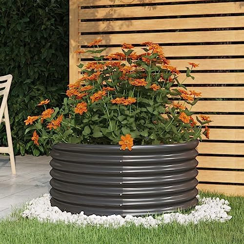 Puraday Jardinière surélevée pour jardin 80x80x36 cm - Pot de plantation XXL en métal - Jardinière en forme de spirale pour herbes aromatiques et légumes - Acier - Anthracite